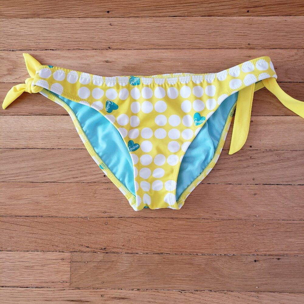GUESS Yellow & White Polka Dot Bikini Bottom Side Tie Size M